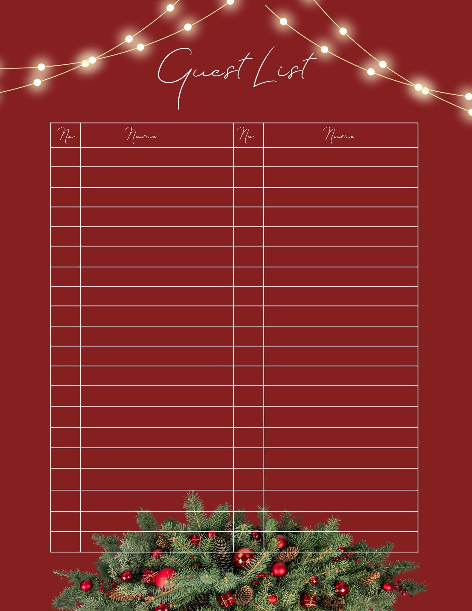 Holiday Guest List Digital Download - Etsy Israel with regard to Christmas Party Guest List Template