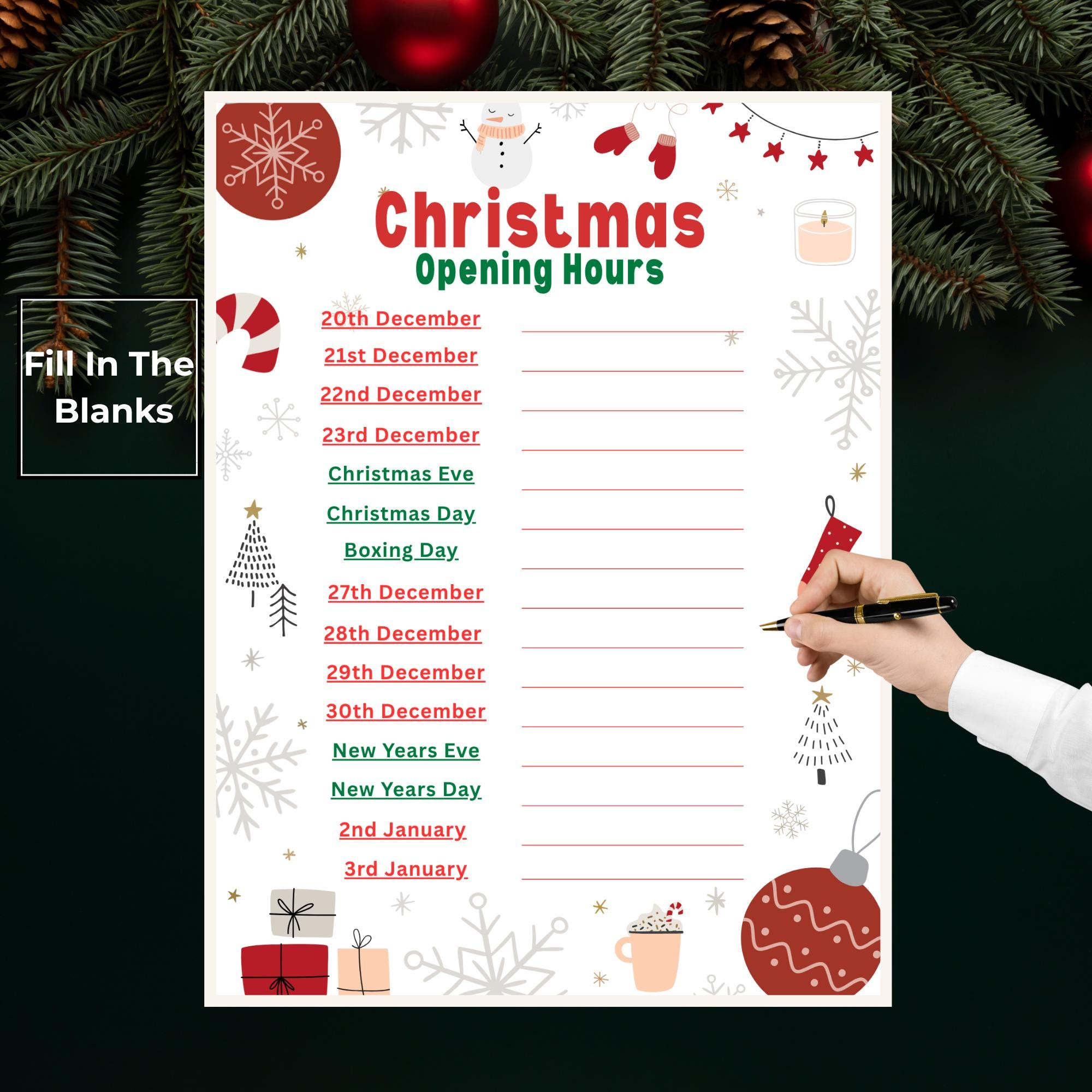 Holiday Hours Poster - Etsy in Christmas Opening Hours Blank Template
