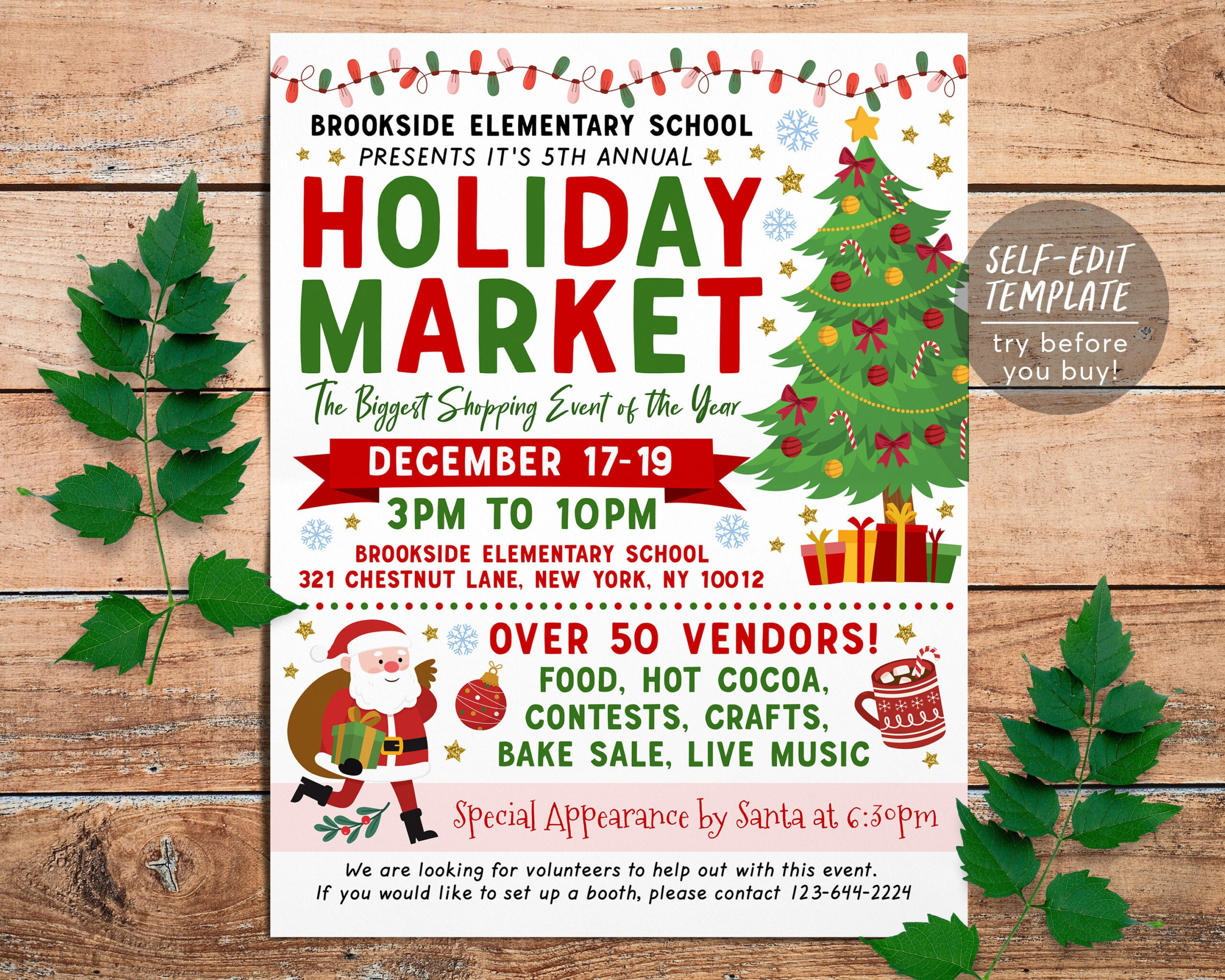 Holiday Market Flyer Editable Template, Christmas Festival Craft in Christmas Market Flyer Template