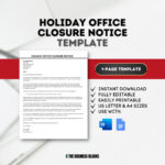 Holiday Office Closure Notice Template: Editable Announcement In Christmas Office Closure Notice Template