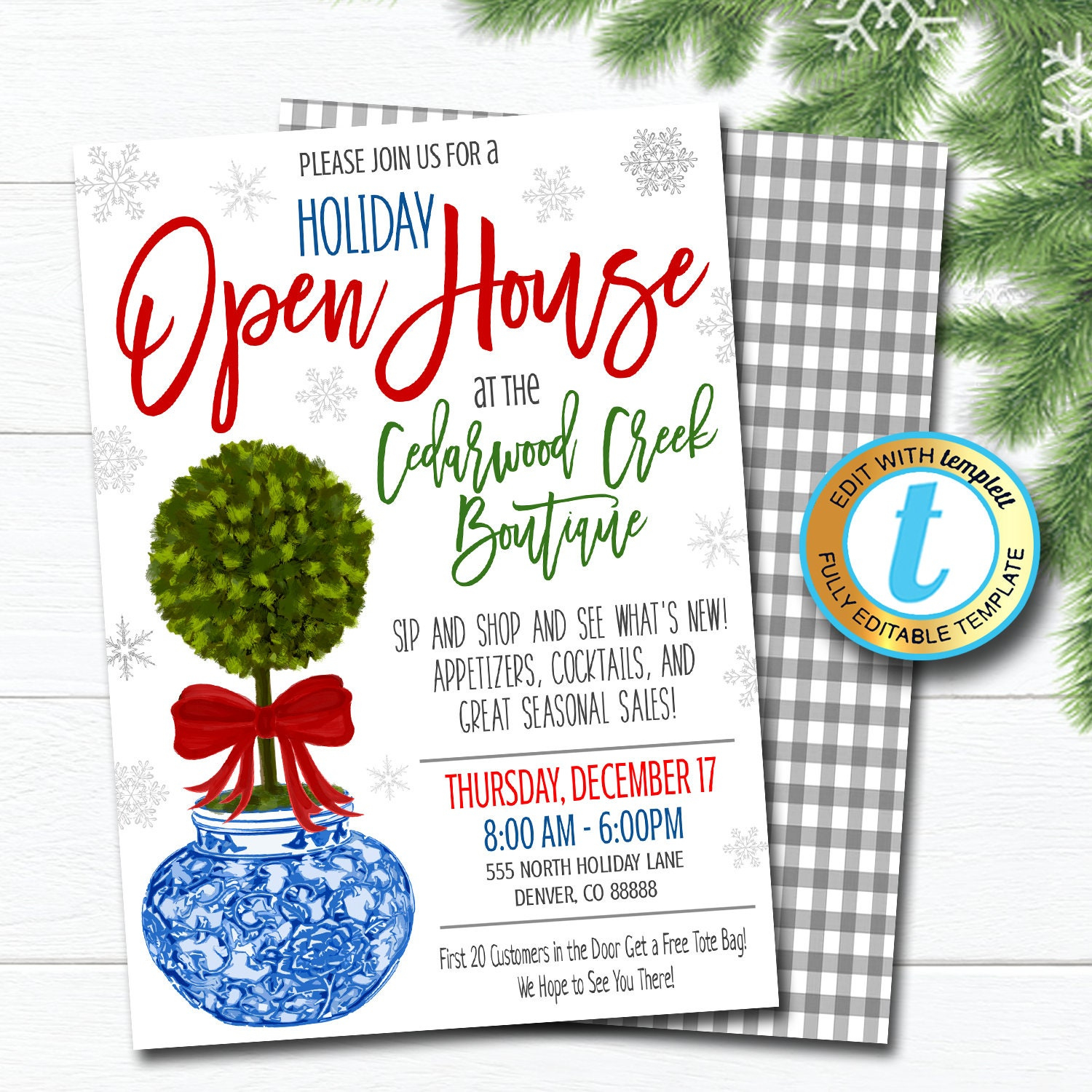Holiday Open House Invitation, Christmas Boutique Shopping Event pertaining to Christmas Open House Template