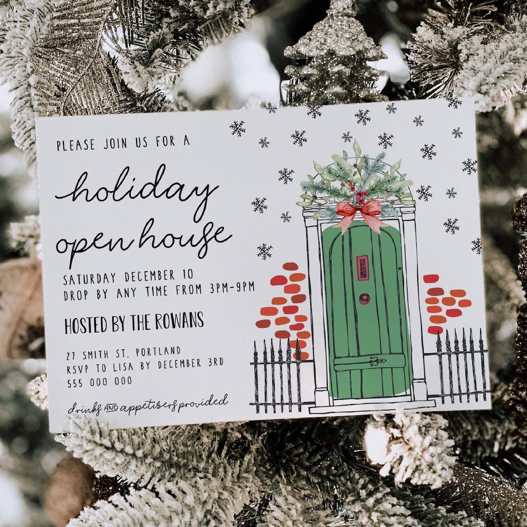 Holiday Open House Invitation Template, Printable Christmas Party regarding Christmas Open House Template Free