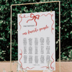 Holiday Party Seating Chart Poster, Festive Red Bow Seating Chart Intended For Christmas Party Seating Chart Template