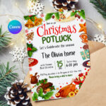 Holiday Potluck Dinner Party Invitation, Editable Invitation For Christmas Potluck Invitation Template
