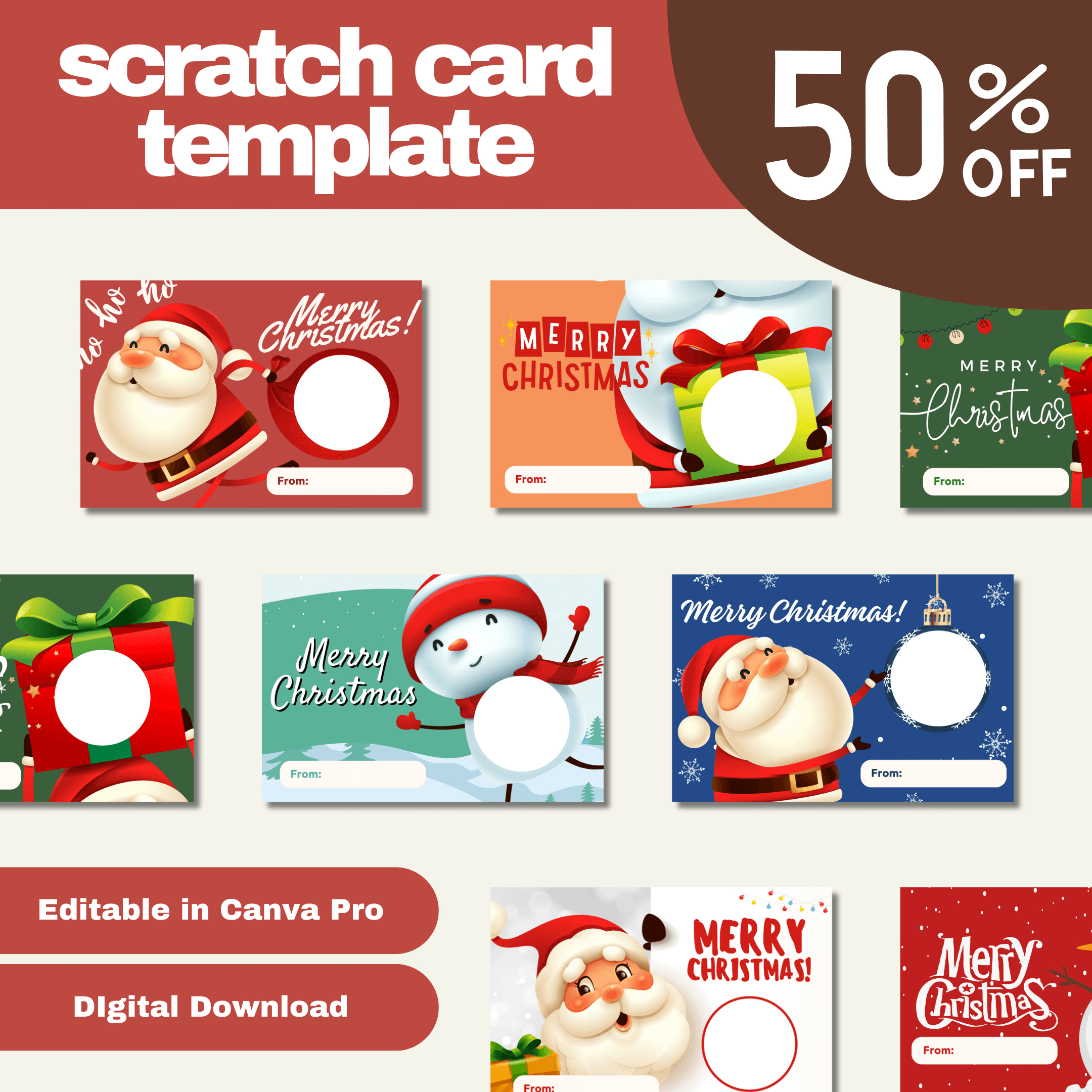 Holiday Scratch Card Template Canva Pro Editabledigisunny pertaining to Christmas Scratch Card Template
