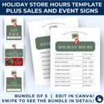 Holiday Store Hours Template, Christmas Store Hours Sign, Business With Christmas Store Hours Template