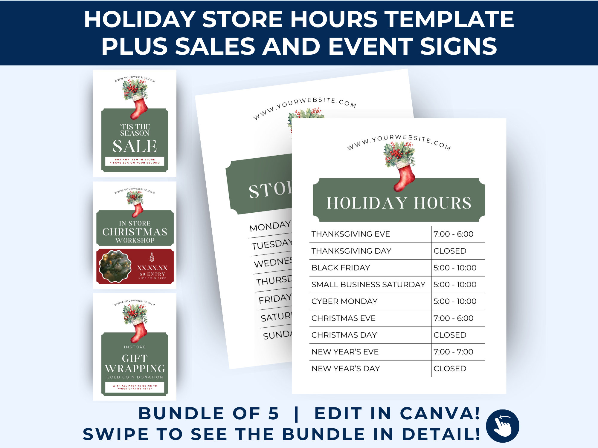 Holiday Store Hours Template, Christmas Store Hours Sign, Business with Christmas Store Hours Template