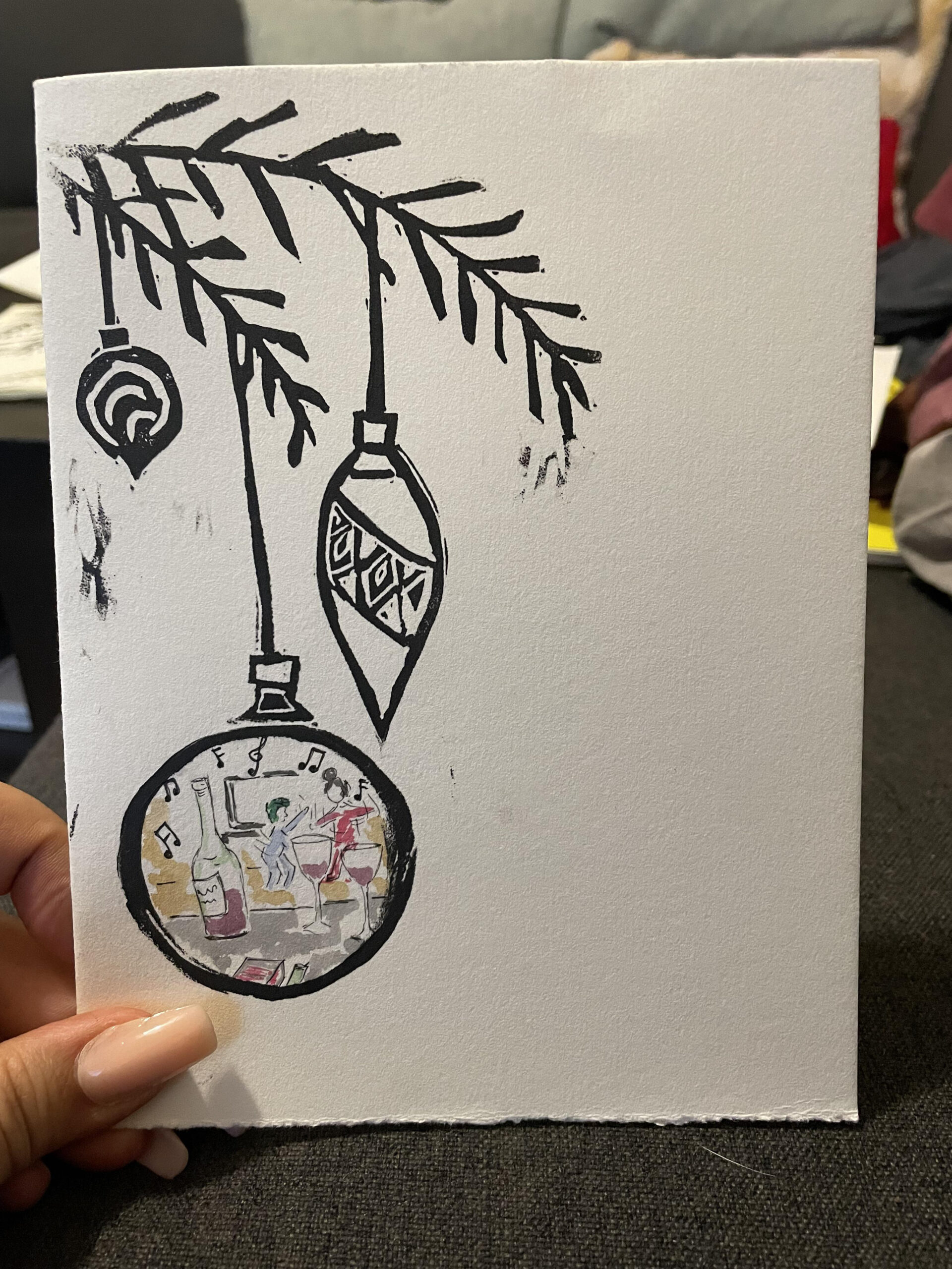 Home Made Christmas Lino Print Cards W/ Watercolour Ornaments For intended for Christmas Lino Print Template