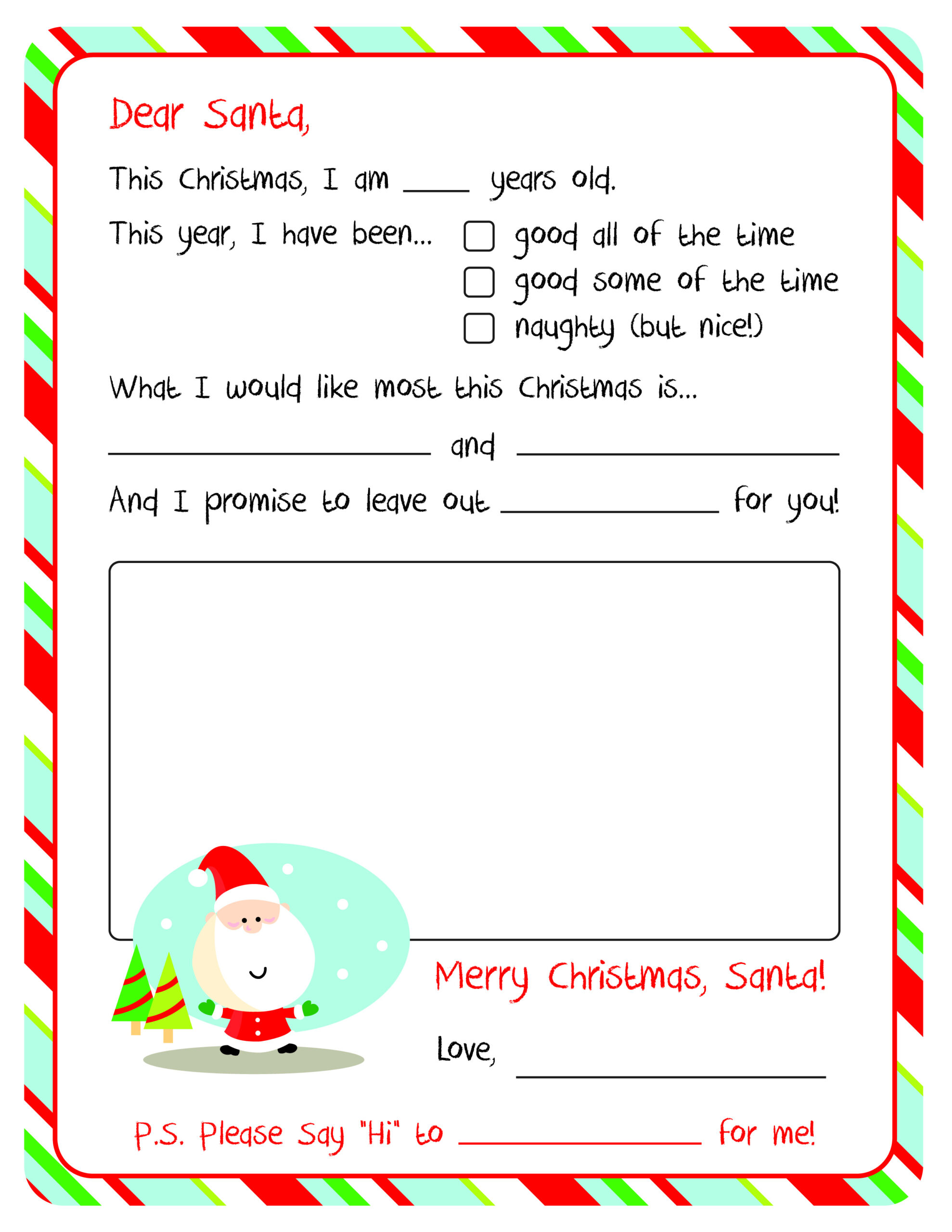Letter To Santa – Free Printable with regard to Christmas List To Santa Template Free