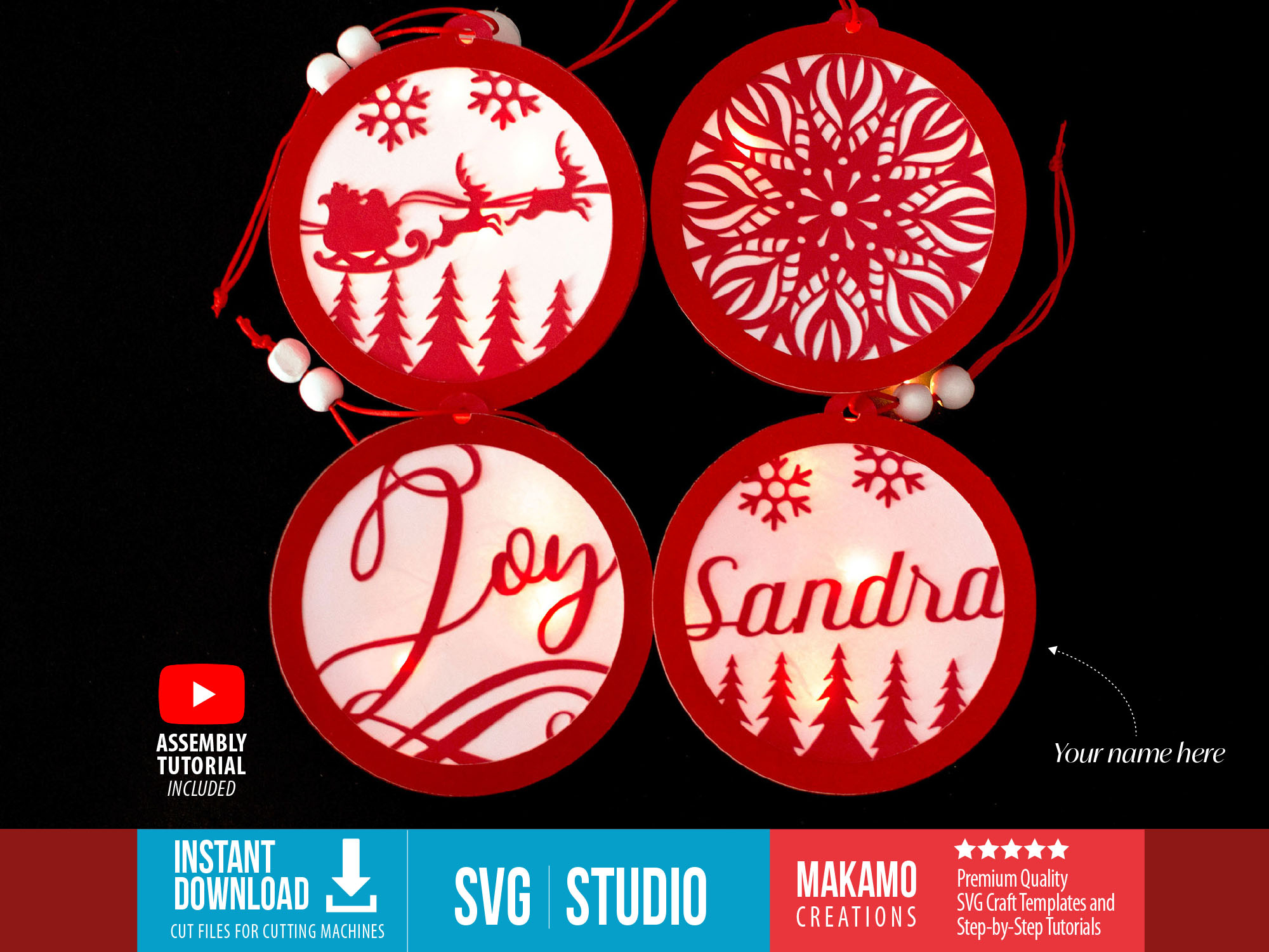 Light-Up Round Christmas Ornament Svg Bundle: Diy Tree Ornament throughout Christmas Ornament Template Svg