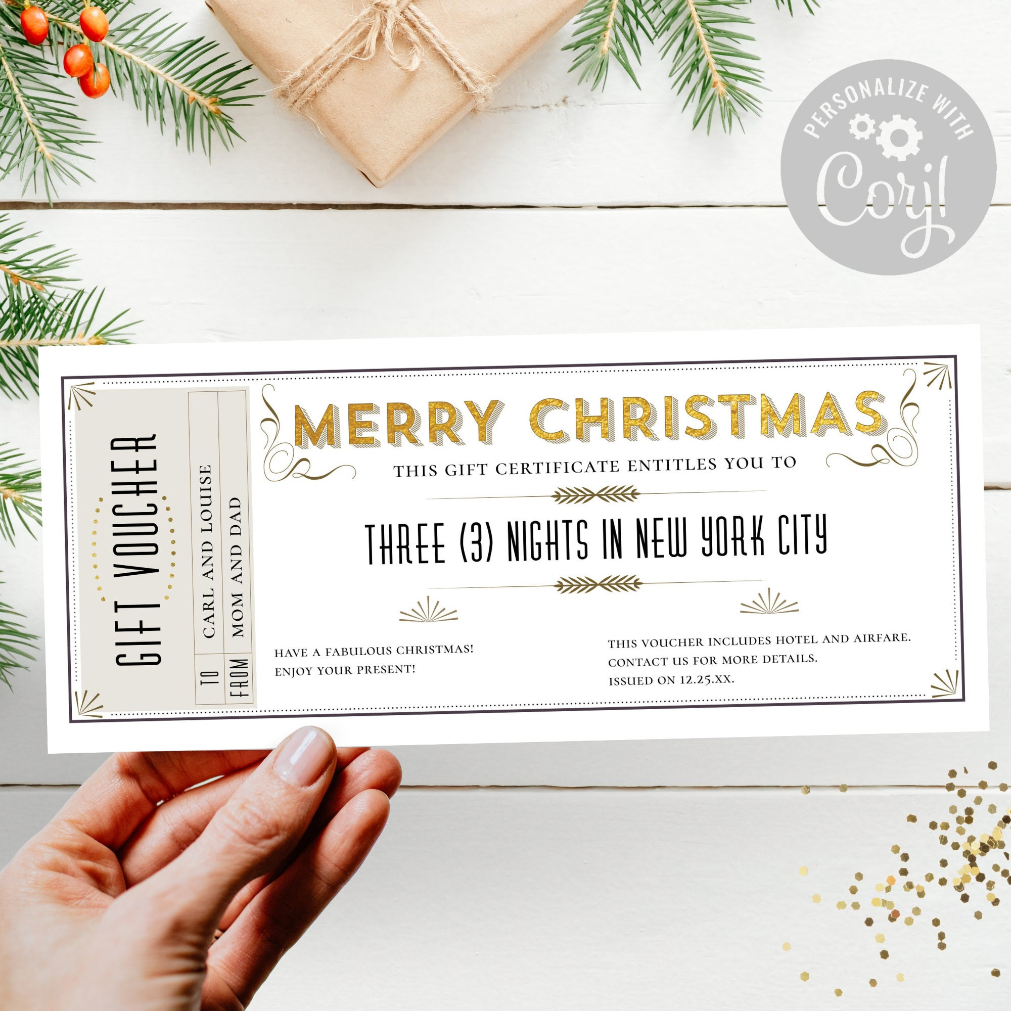 Merry Christmas Gift Certificate Template: Grand Gift Ticket Or with Christmas Present Gift Certificate Template
