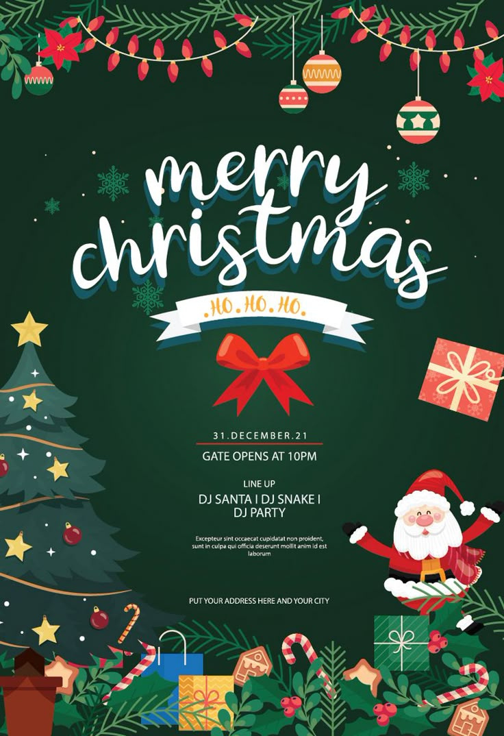 Merry Christmas Party Poster Design Template | Ai Free Download in Christmas Party Design Template