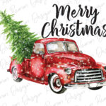 Merry Christmas Red Truck Png: Holiday Sublimation Design (Digital For Christmas Red Truck Template