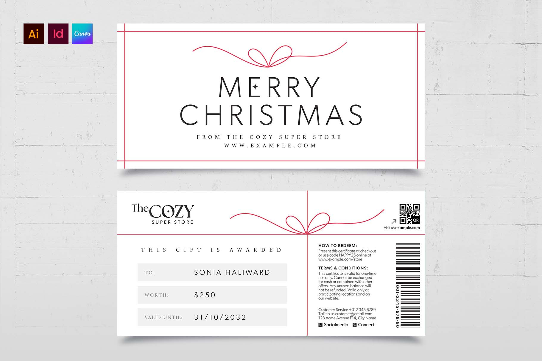 Minimal Christmas Gift Certificate Template - Brandpacks throughout Christmas Present Gift Certificate Template