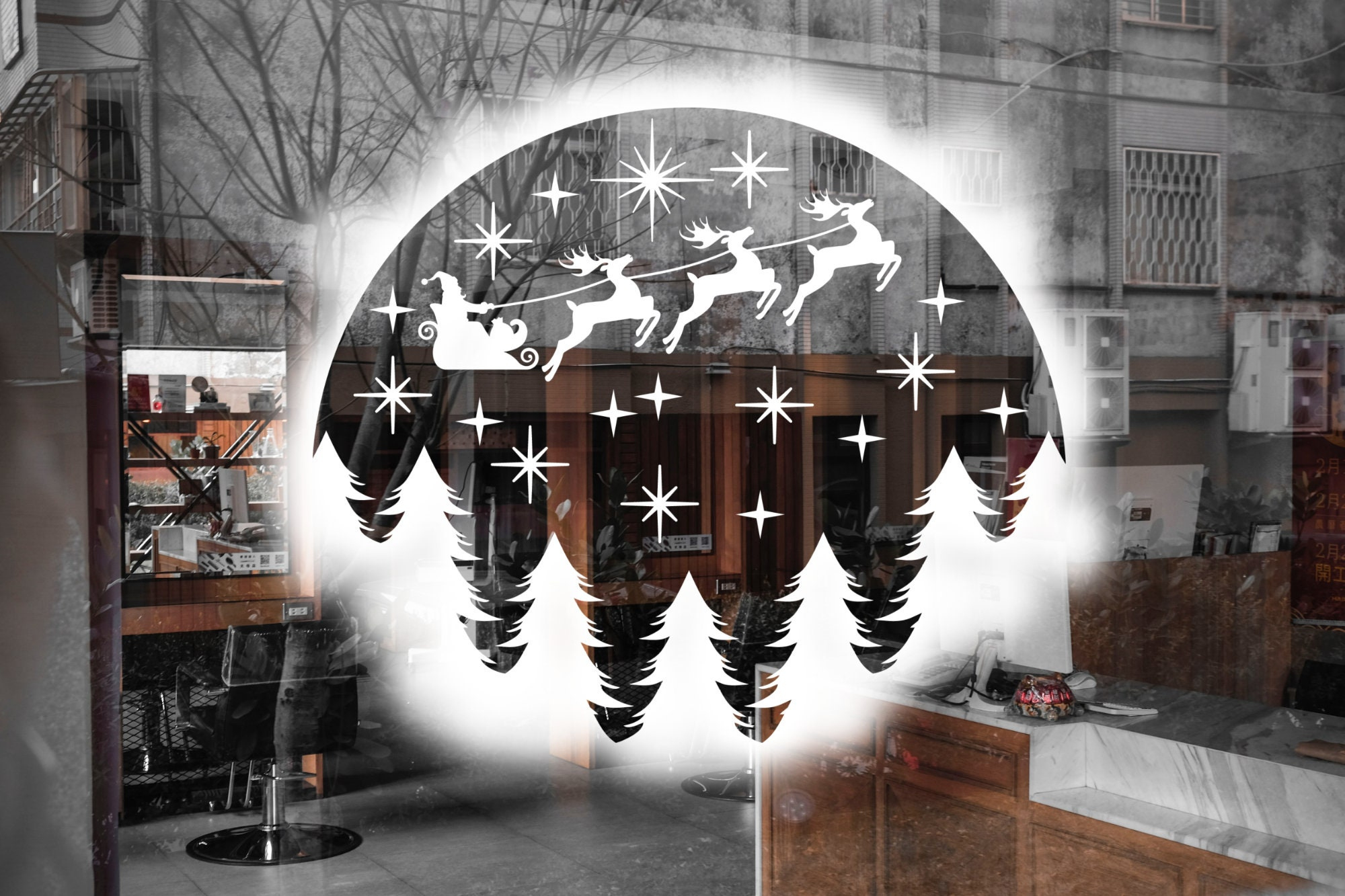 Mylar Christmas Scene Stencil, Window Snow Spray, Reverse Image throughout Christmas Snow Spray Template