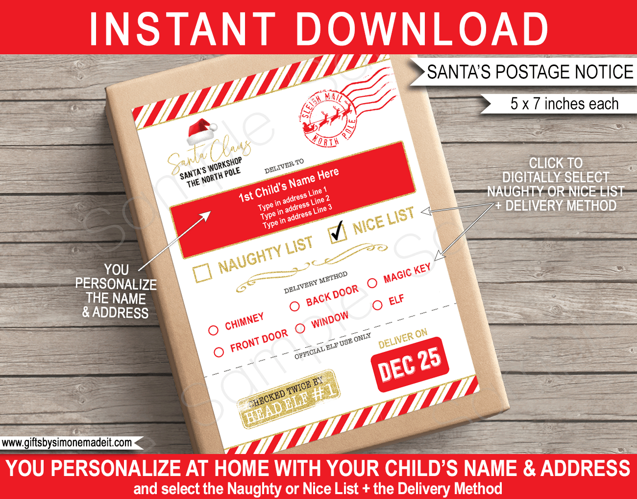 North Pole Shipping Labels From Santa - Red &amp;amp; Gold inside Christmas Shipping Label Template Free
