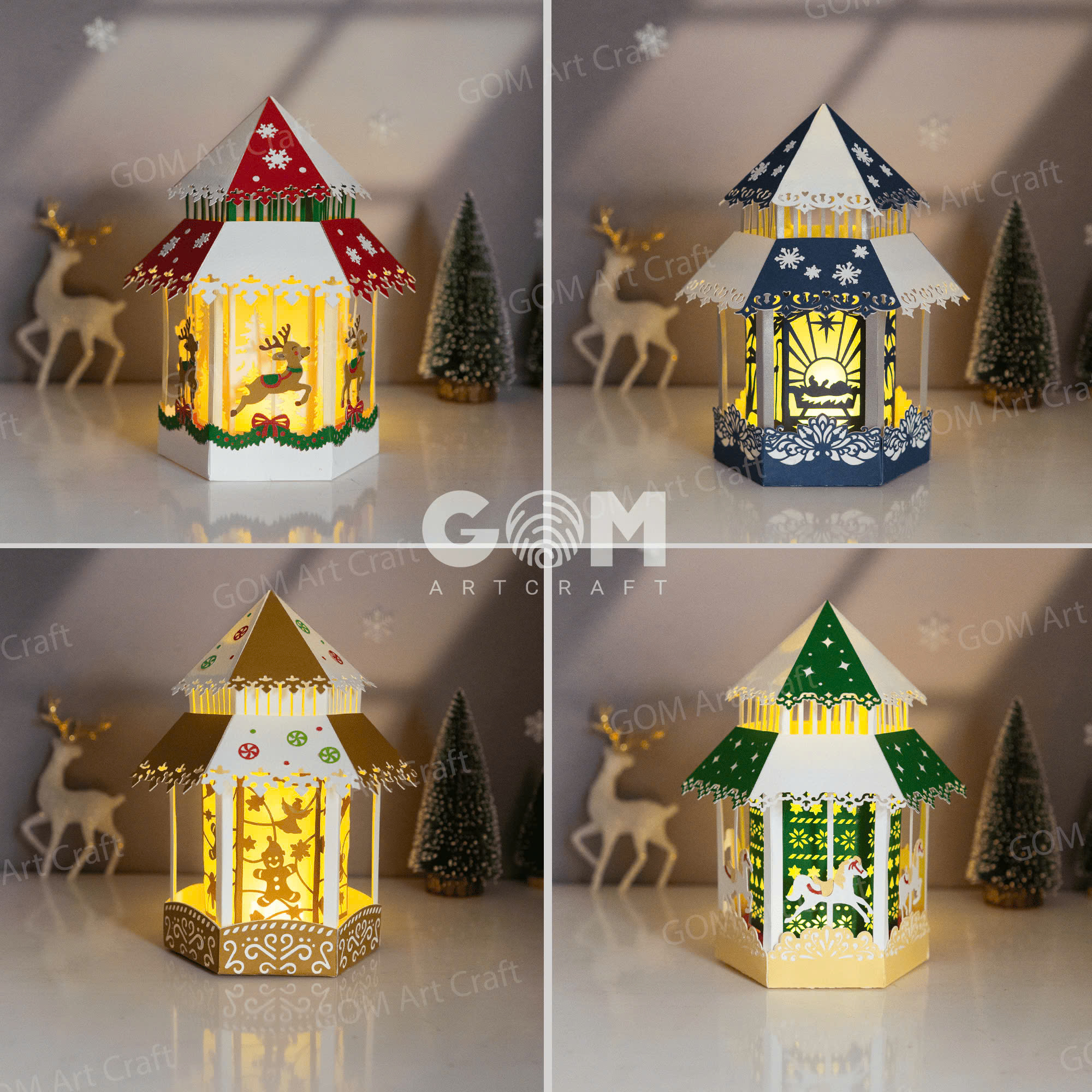 Pack 4 Christmas Carousel Lantern Svg, Diy Lantern Christmas Ornaments,  Paper Cut Template For Christmas, Merry Christmas Paper regarding Christmas Lantern Craft Template