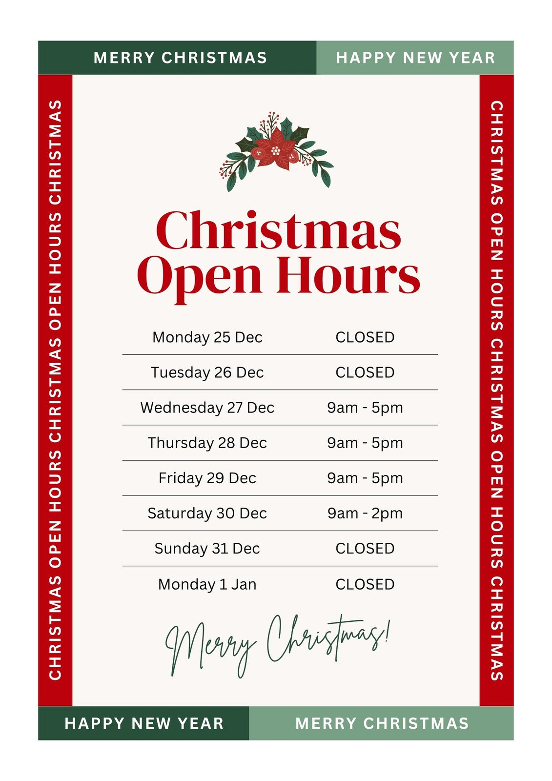 Page 4 - Free And Customizable Opening Hour Templates | Canva regarding Christmas Opening Hours Template