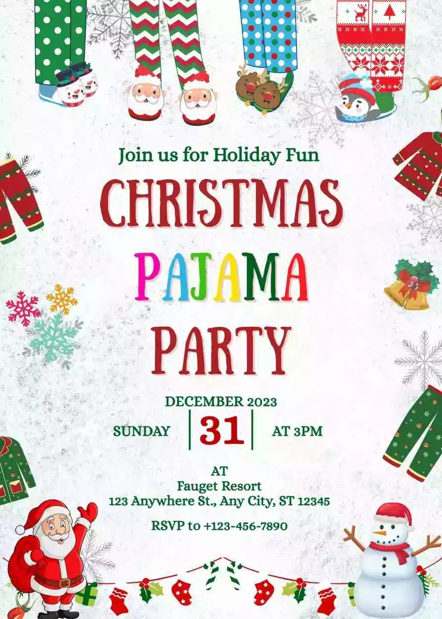 Pajama Christmas Party Invitation Template inside Christmas Pajama Party Flyer Free Template
