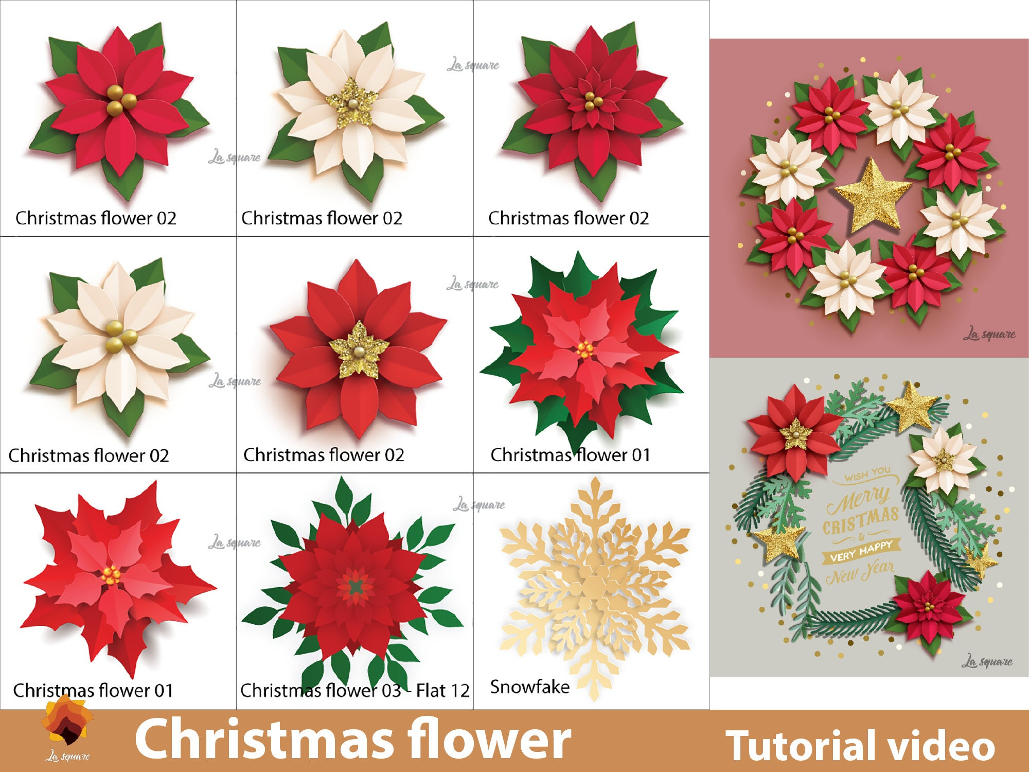 Papier-Poinsettia Blumen Vorlagen: Weihnachten Svg-Schnittdateien intended for Christmas Poinsettia Flower Template