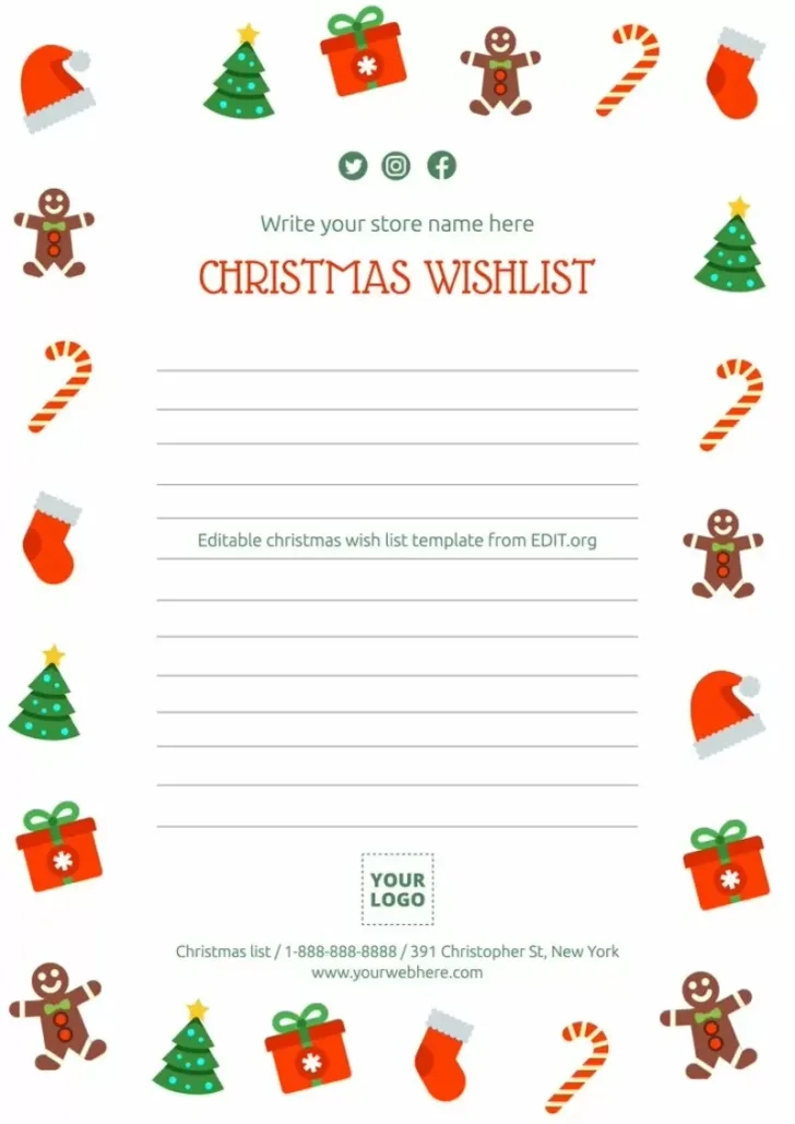 Christmas List Downloadable Template