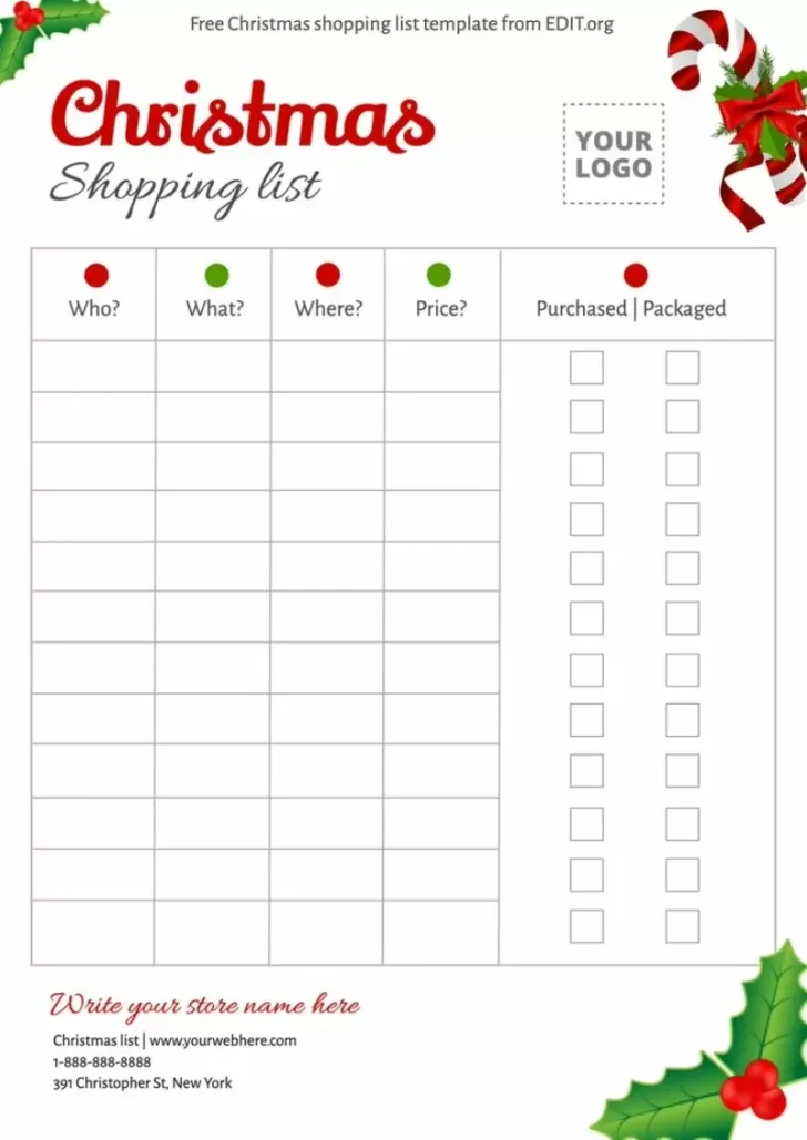 Christmas Shopping List Template Printable