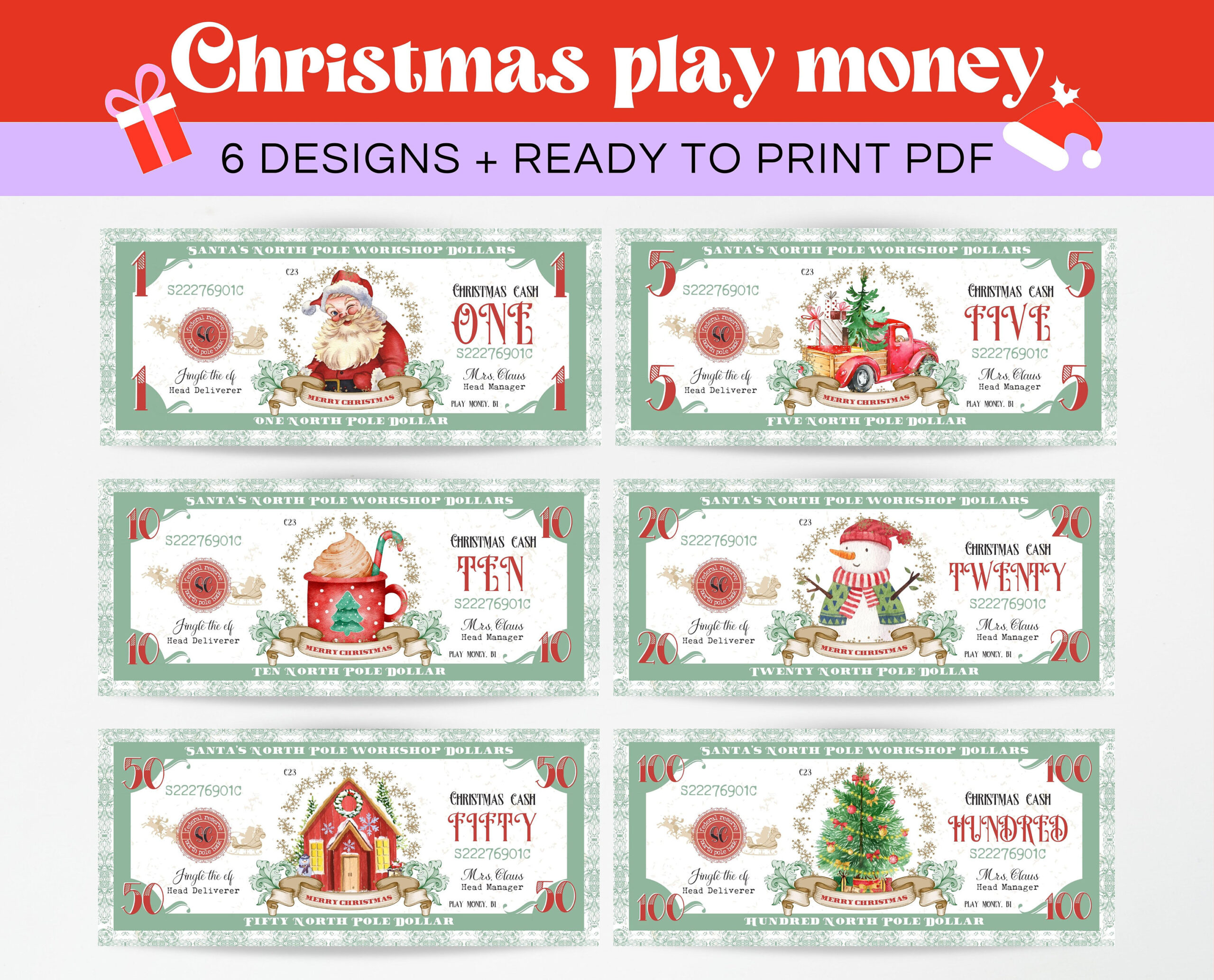 Printable Christmas Money, North Pole Dollar Bill Kid&amp;#039;S Activity for Christmas Play Money Template