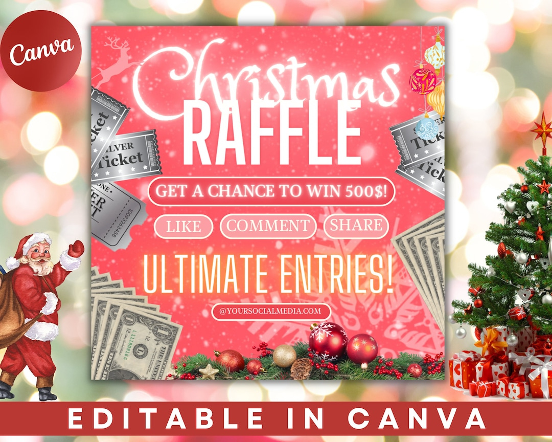 Printable Christmas Raffle Flyer, Holiday Flyer, Giveaway Flyer intended for Christmas Raffle Flyer Template