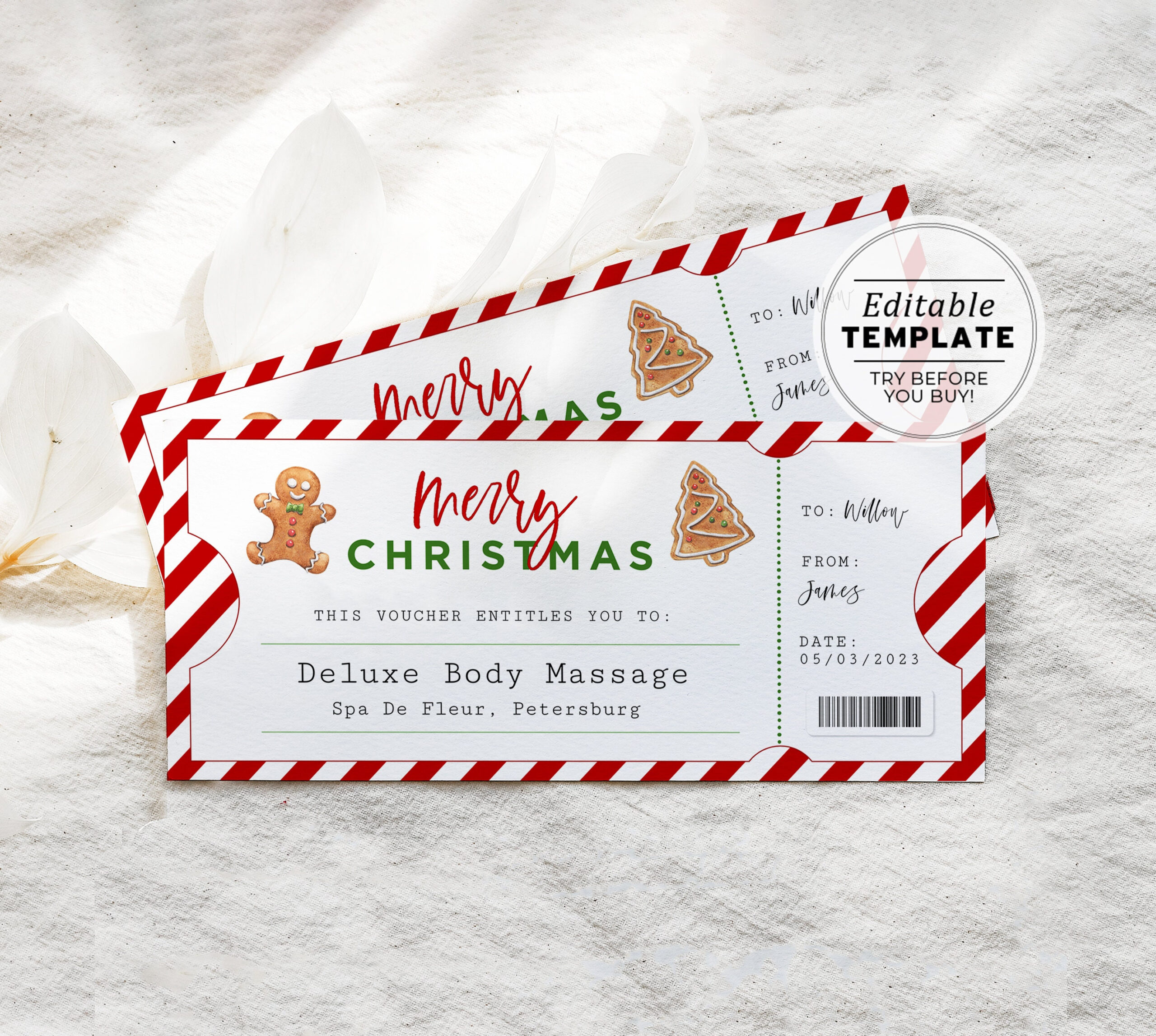 Printable Christmas Spa Treatment Gift Voucher Template, Santa for Christmas Massage Gift Certificate Template