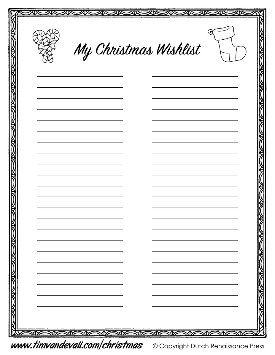 Printable Christmas Wishlist Template For Kids for Christmas List Template Black and White