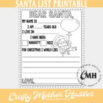 Printable Santa Claus Christmas Wish List Coloring Page   Within Christmas List Coloring Template