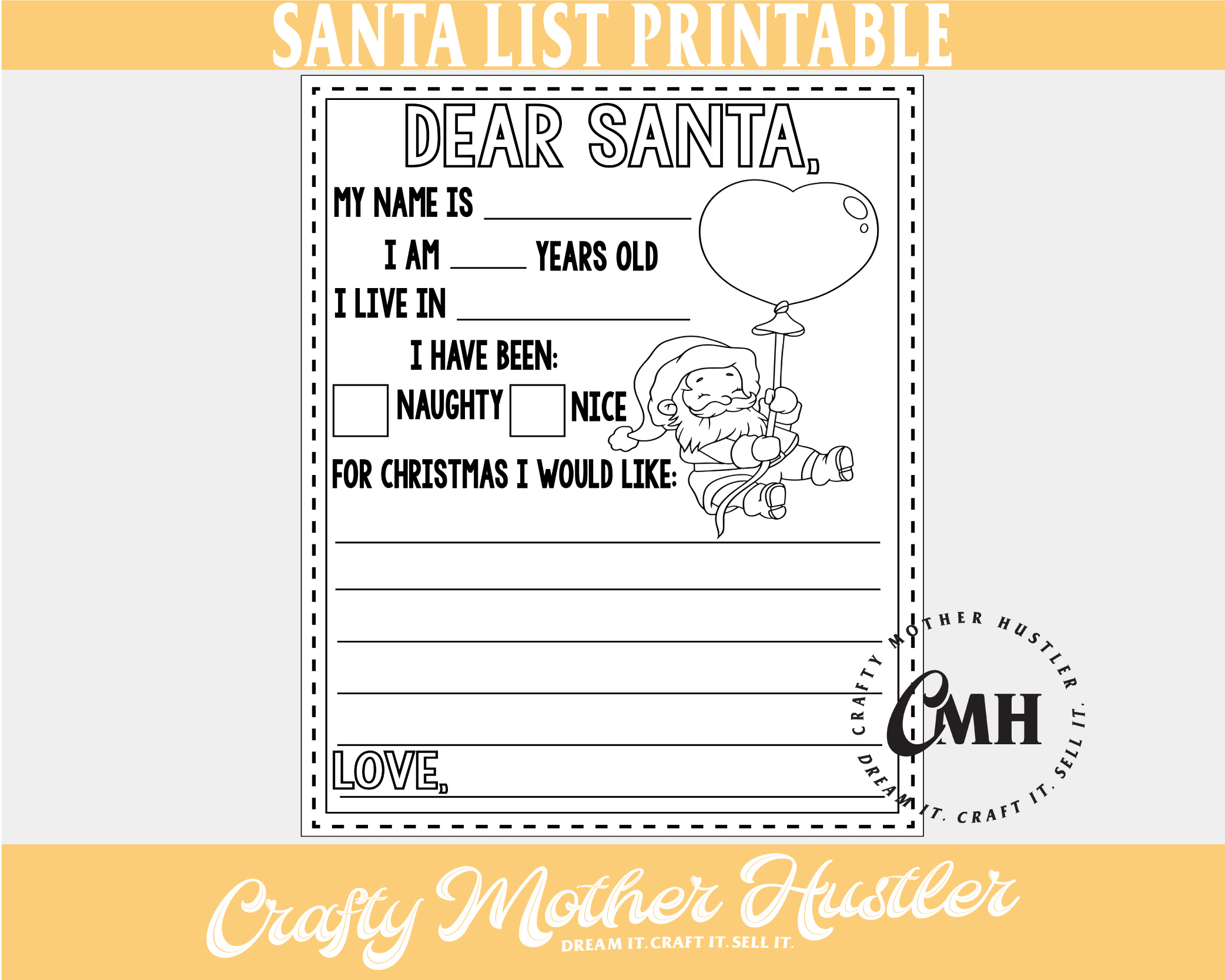 Printable Santa Claus Christmas Wish List Coloring Page - within Christmas List Coloring Template
