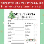 Printable Secret Santa Questionnaire For Christmas Gift Exchange With Christmas List Template For Secret Santa