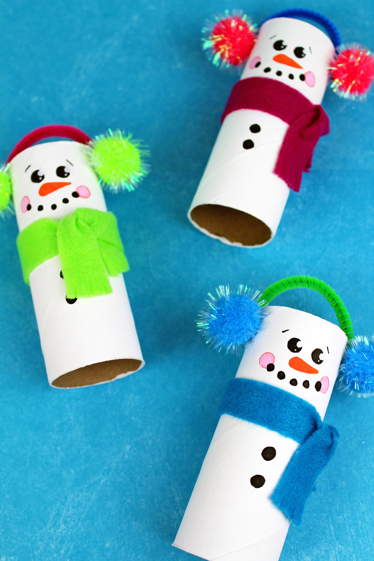 Recycled Toilet Paper Tube Christmas Snowmen Craft in Christmas Toilet Paper Roll Crafts Template