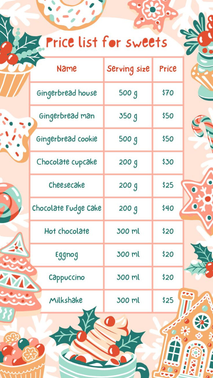 Christmas Price List Template
