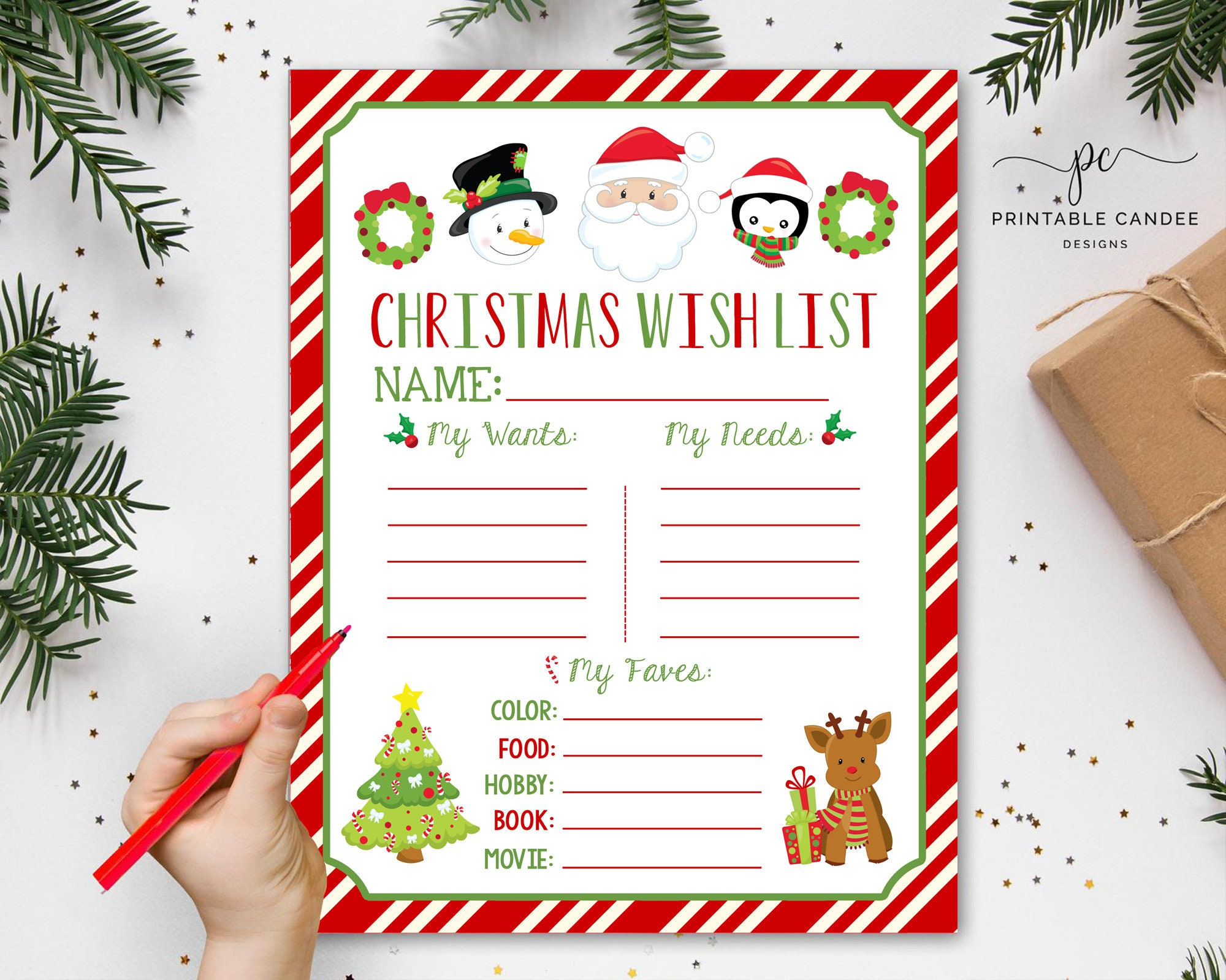 Santa Letter Christmas Wish List Kids Christmas List Instant intended for Christmas List For Santa Template