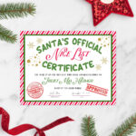 Santa'S Nice List Certificate Template, Editable Santa Claus For Christmas Nice List Certificate Template
