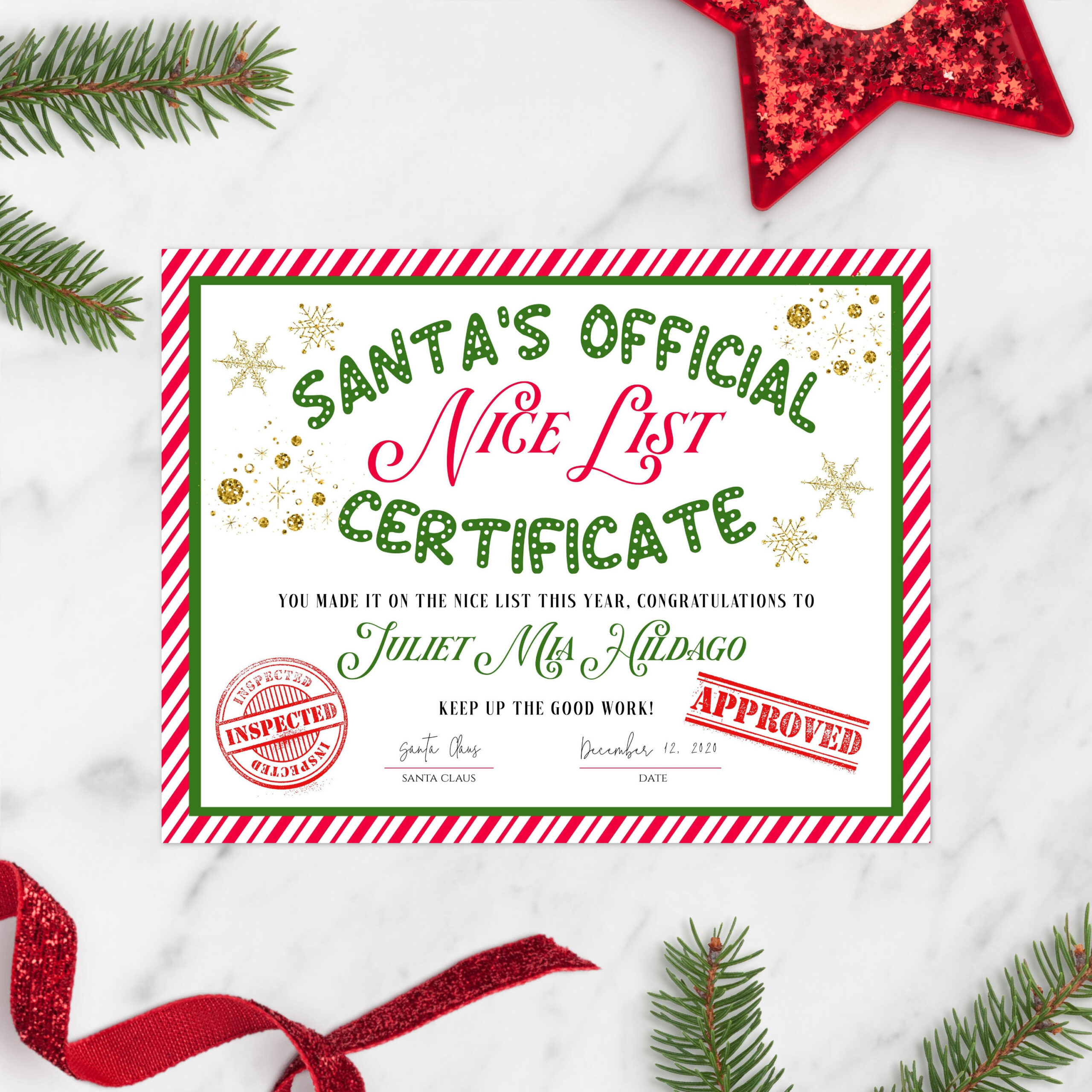 Santa&amp;#039;S Nice List Certificate Template, Editable Santa Claus for Christmas Nice List Certificate Template
