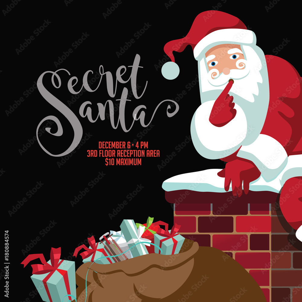 Secret Santa Party Invitation Template. Cartoon Santa Claus inside Christmas Secret Santa Invitation Template Free