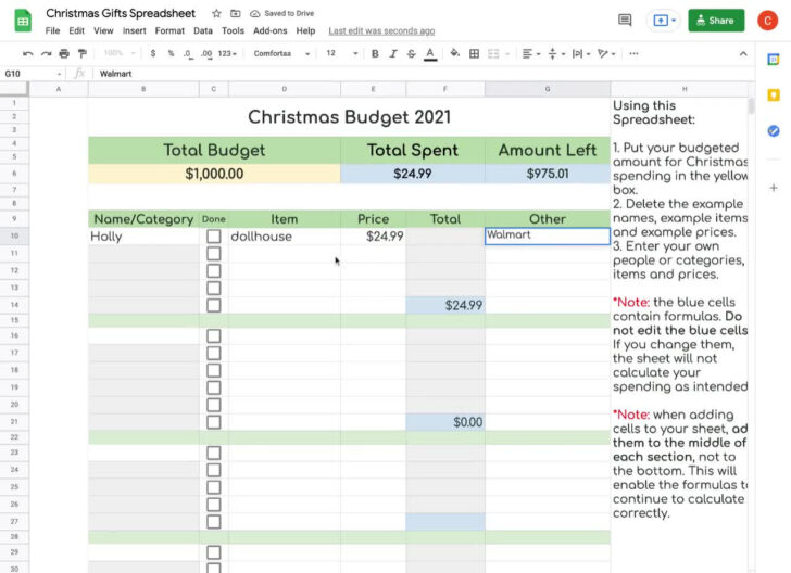 Christmas List Spreadsheet Template
