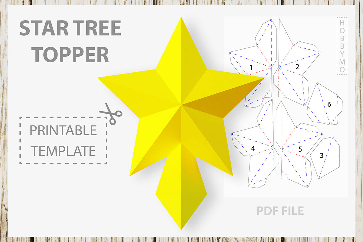 Star Tree Topper (5 Sizes), Papercraft Template inside Christmas Star Topper Template
