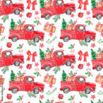 Stock Illustration „Watercolor Christmas Seamless Pattern With Red For Christmas Red Truck Template