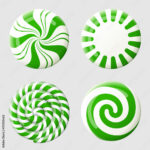 Stock Vektorgrafik „Christmas Round Candy Set. Striped Peppermint In Christmas Peppermint Candy Template