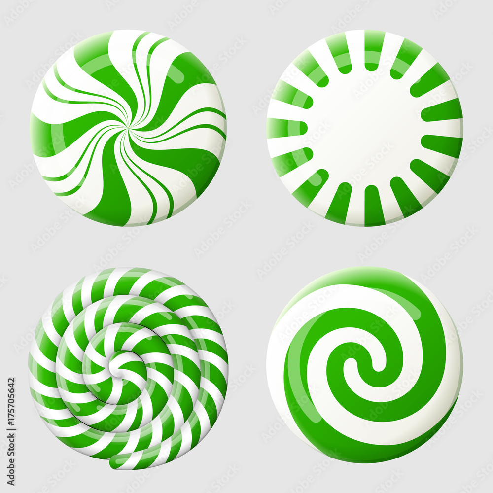 Stock-Vektorgrafik „Christmas Round Candy Set. Striped Peppermint in Christmas Peppermint Candy Template