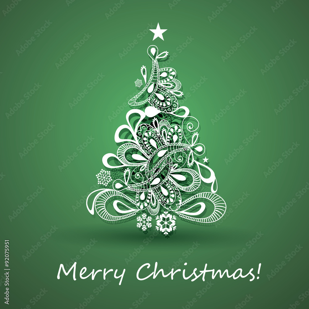Stock-Vektorgrafik „Christmas Tree Greeting Card, Abstract Holiday within Christmas Tree Card Template