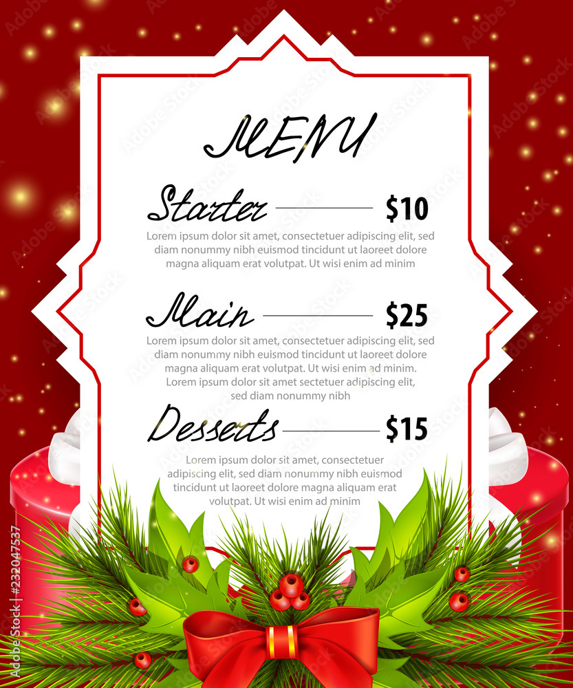 Stock-Vektorgrafik „Creative Christmas Menu Card Design. Menu with regard to Christmas Menu Card Template