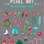 Stock Vektorgrafik „Cute Pixel Art Christmas Set For Design For Christmas Pixel Art Template