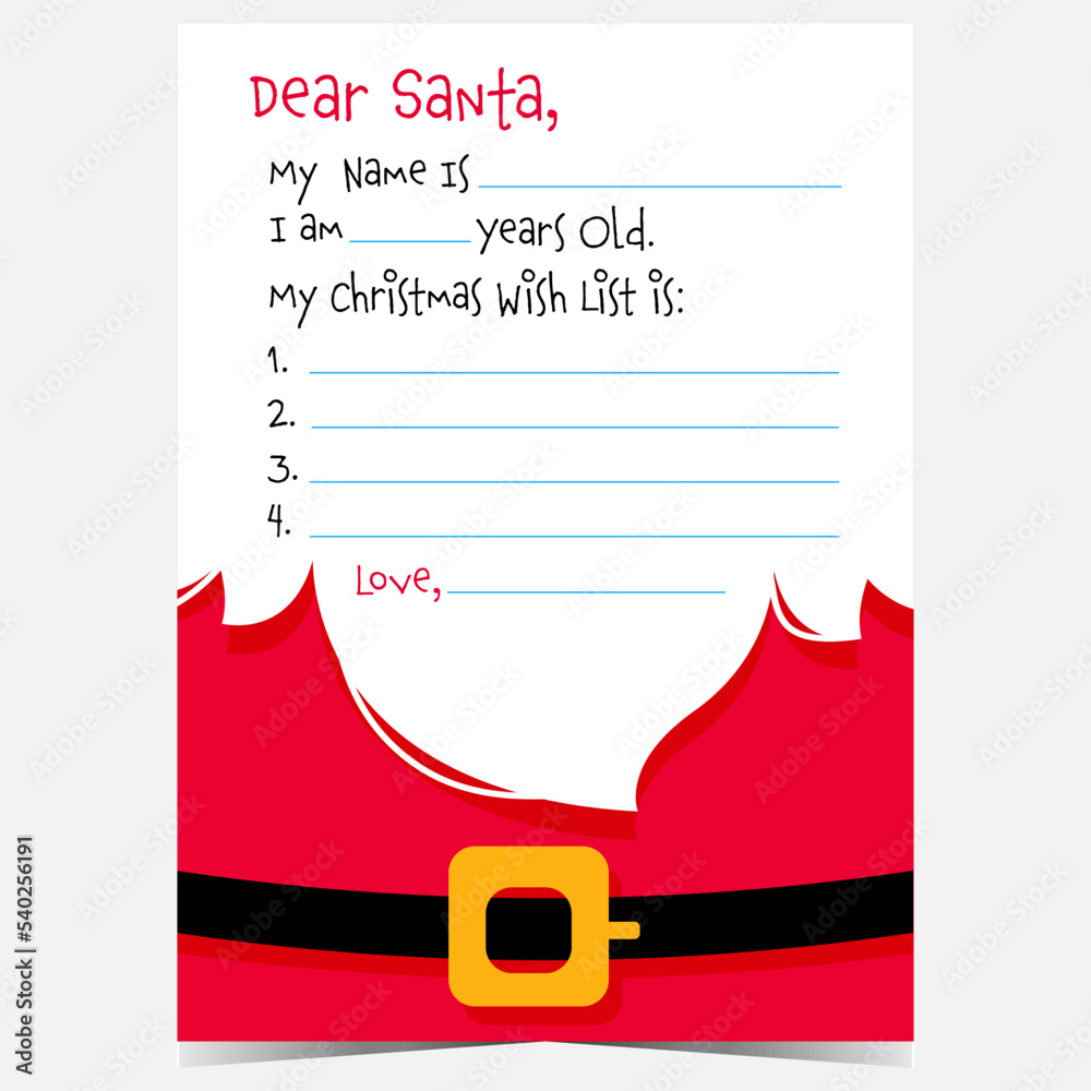 Stock-Vektorgrafik „Dear Santa Christmas Letter Template With inside Christmas Santa Letter Template