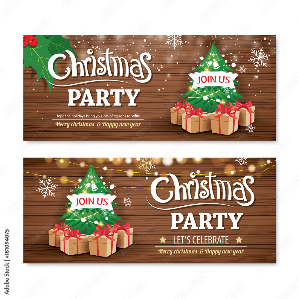 Stock-Vektorgrafik „Invitation Merry Christmas Party Poster Banner regarding Christmas Party Design Template