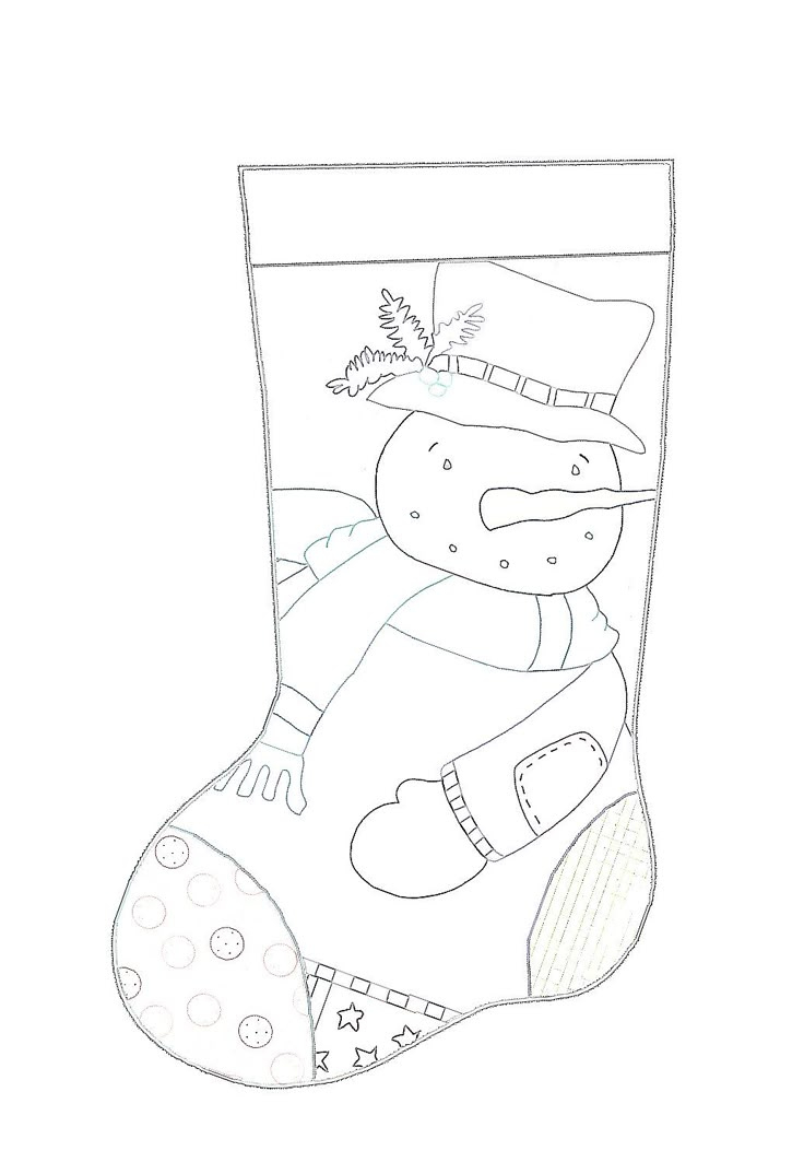 Stocking Template With Snowman Applique, Printable Outline for Christmas Stocking Drawing Template